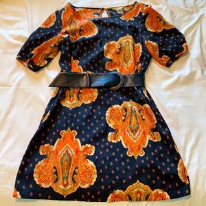 Boho black and orange paisley dress